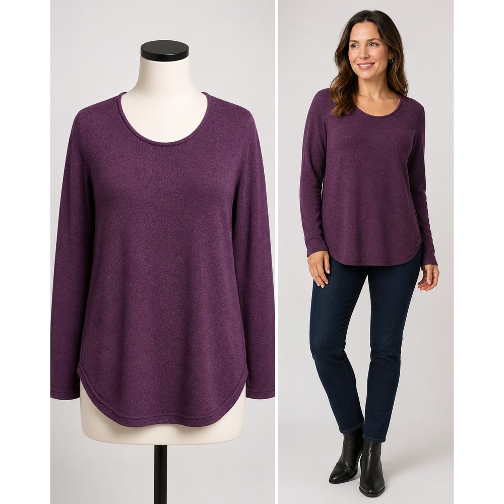 Max Studio Sweater Womens L Purple Extrafine Merino Wool Tunic High Low Pullover